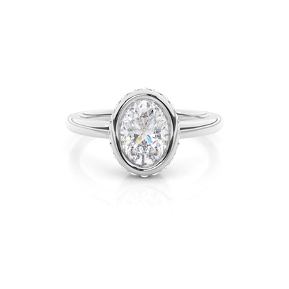 Full Bezel Setting Round Moissanite Side Stone Engagement Ring