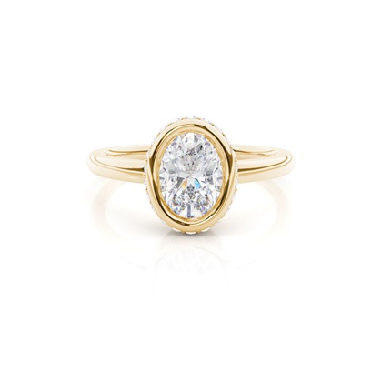Full Bezel Setting Round Moissanite Side Stone Engagement Ring