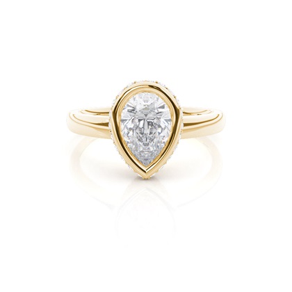 Full Bezel Setting Round Moissanite Side Stone Engagement Ring