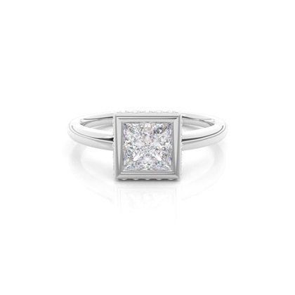 Full Bezel Setting Round Moissanite Side Stone Engagement Ring