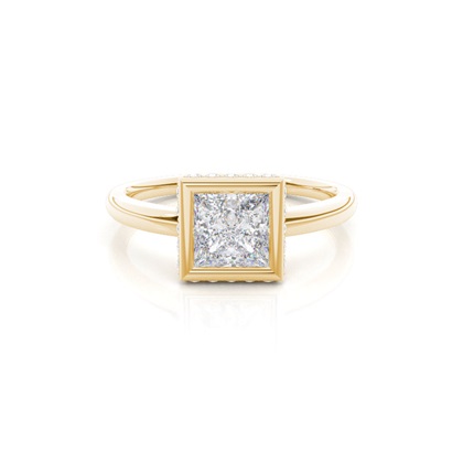 Full Bezel Setting Round Moissanite Side Stone Engagement Ring