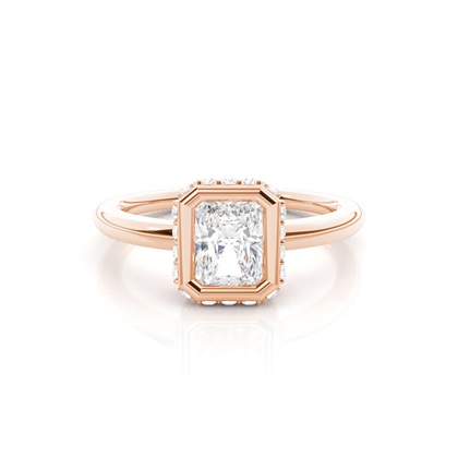 Full Bezel Setting Round Diamond Side Stone Engagement Ring
