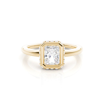Full Bezel Setting Round Diamond Side Stone Engagement Ring