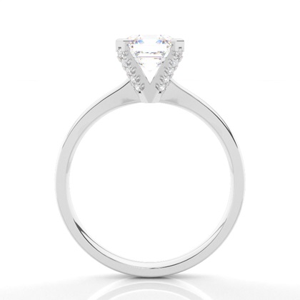 4 Prong Setting Round Diamond Side Stone Engagement Ring