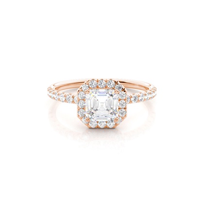 Asscher Rose Gold Halo Diamond Engagement Rings