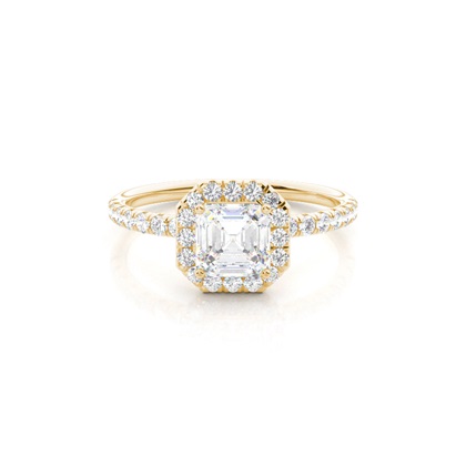 Asscher Yellow Gold Halo Diamond Engagement Rings