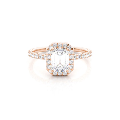 Emerald Rose Gold Halo Diamond Engagement Rings
