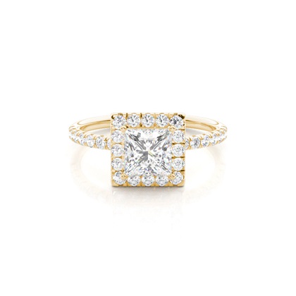Princess Yellow Gold Halo Diamond Engagement Rings
