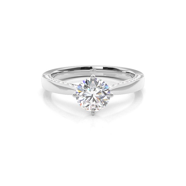 4 Prong Setting Round Diamond Side Stone Engagement Ring
