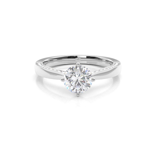 4 Prong Setting Round Moissanite Side Stone Engagement Ring