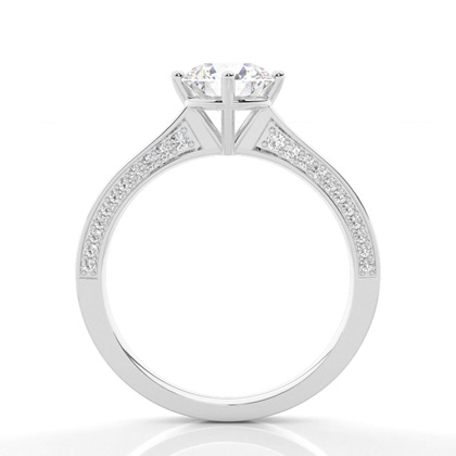 4 Prong Setting Round Diamond Side Stone Engagement Ring