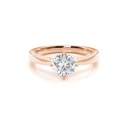 4 Prong Setting Round Moissanite Side Stone Engagement Ring