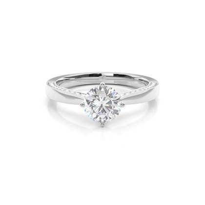 4 Prong Setting Round Moissanite Side Stone Engagement Ring
