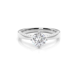 4 Prong Setting Round Moissanite Side Stone Engagement Ring