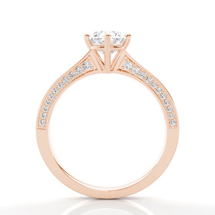 4 Prong Setting Round Diamond Side Stone Engagement Ring