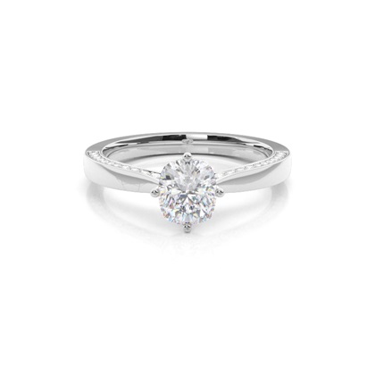 4 Prong Setting Round Moissanite Side Stone Engagement Ring