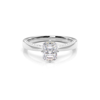 4 Prong Setting Round Moissanite Side Stone Engagement Ring
