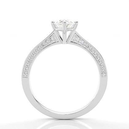 4 Prong Setting Round Diamond Side Stone Engagement Ring