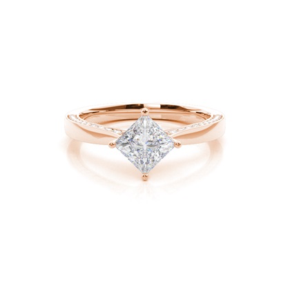 4 Prong Setting Round Moissanite Side Stone Engagement Ring