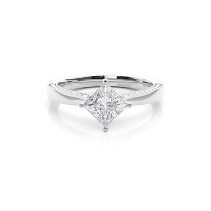4 Prong Setting Round Moissanite Side Stone Engagement Ring