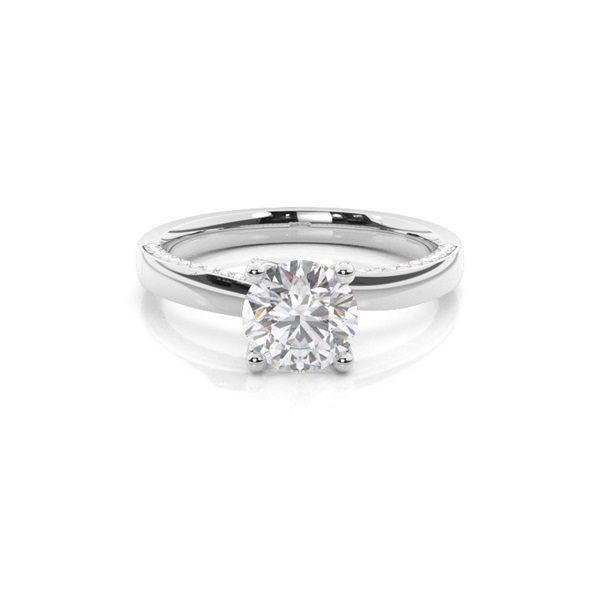 4 Prong Setting Round Moissanite Side Stone Engagement Ring