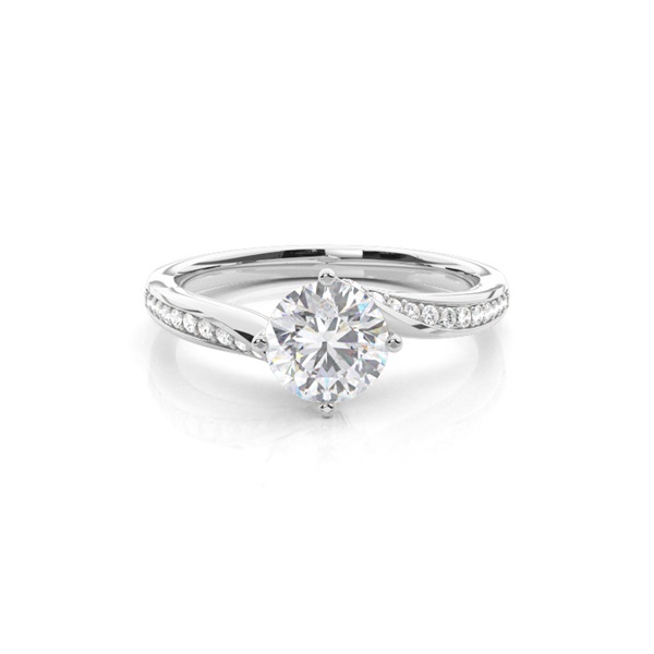 4 Prong Setting Round Moissanite Side Stone Engagement Ring