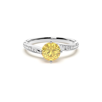 Prong Setting Yellow Diamond Side Stone Engagement Ring