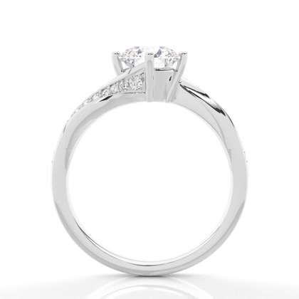 4 Prong Setting Round Diamond Side Stone Engagement Ring