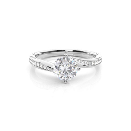 4 Prong Setting Round Moissanite Side Stone Engagement Ring
