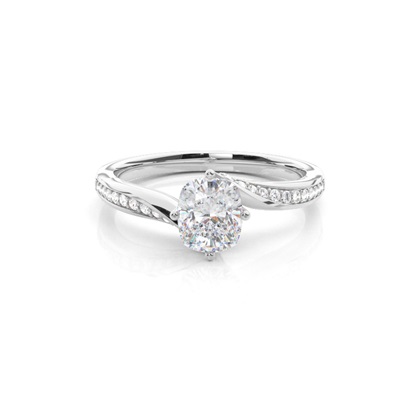 4 Prong Setting Round Moissanite Side Stone Engagement Ring