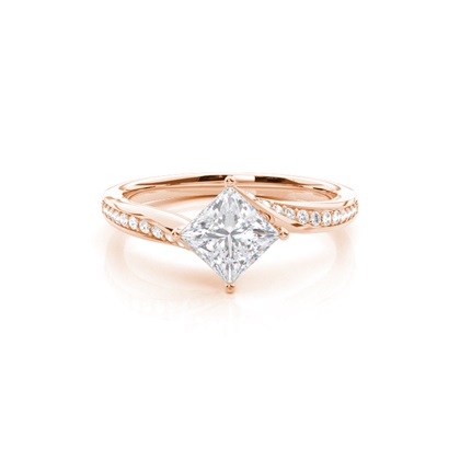 4 Prong Setting Round Moissanite Side Stone Engagement Ring