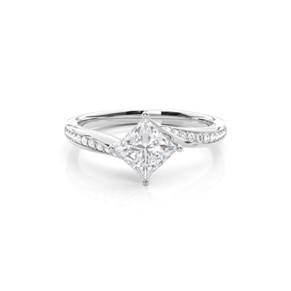4 Prong Setting Round Moissanite Side Stone Engagement Ring