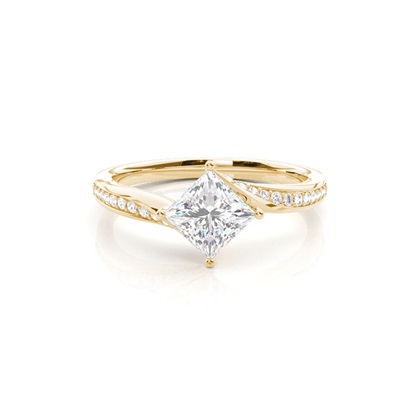 4 Prong Setting Round Diamond Side Stone Engagement Ring