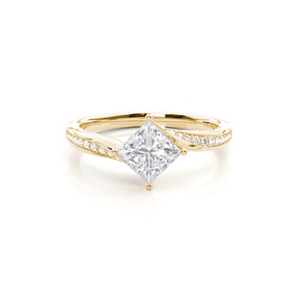 4 Prong Setting Round Moissanite Side Stone Engagement Ring