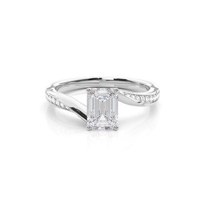 4 Prong Setting Round Moissanite Side Stone Engagement Ring