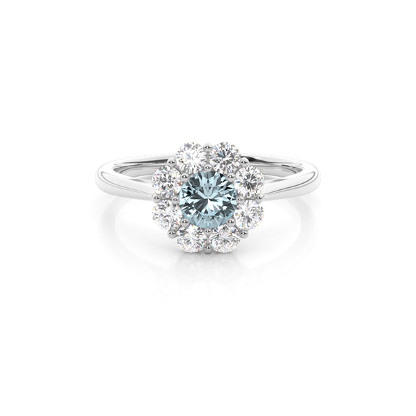 Pave Setting Aquamarine Halo Engagement Ring