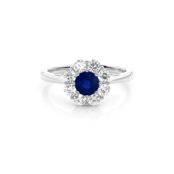 Pave Setting Blue Sapphire Halo Engagement Ring