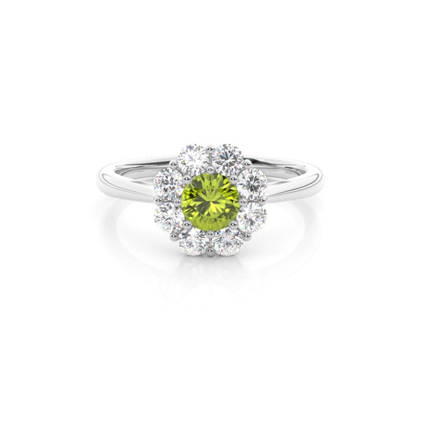Pave Setting Peridot Halo Engagement Ring
