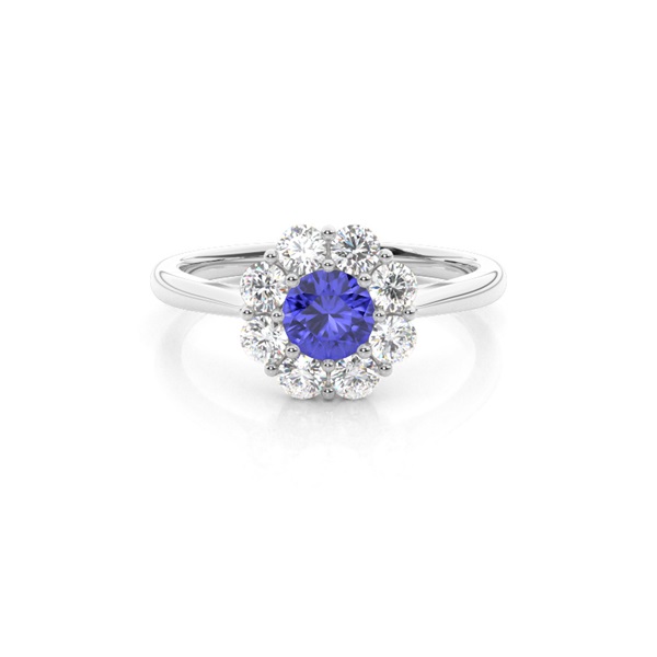 Pave Setting Tanzanite Halo Engagement Ring