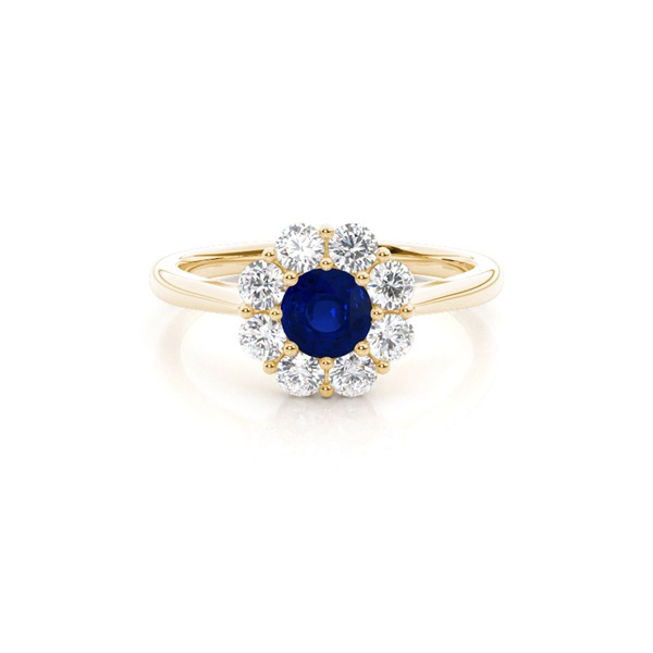 Pave Setting Blue Sapphire Halo Engagement Ring