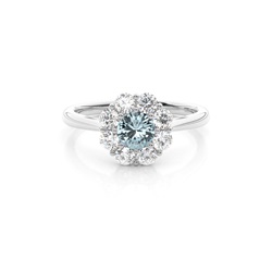 Pave Setting Aquamarine Halo Engagement Ring