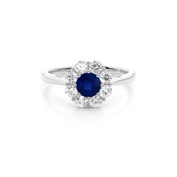 Pave Setting Blue Sapphire Halo Engagement Ring