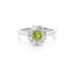 Pave Setting Peridot Halo Engagement Ring