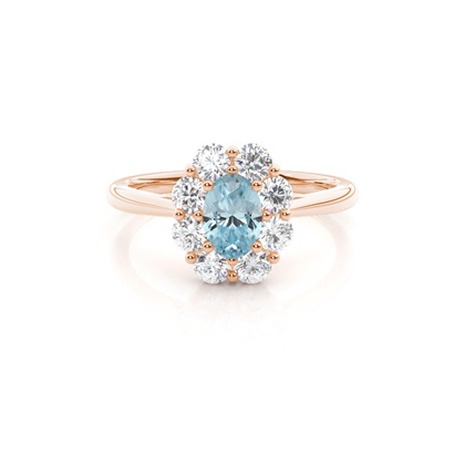 Pave Setting Aquamarine Halo Engagement Ring