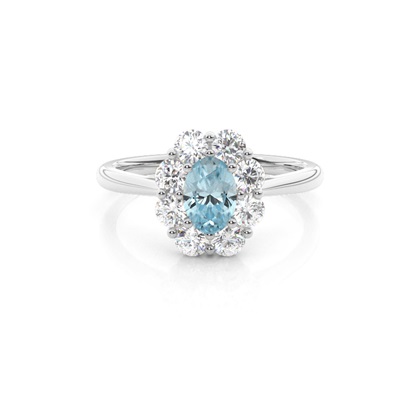 Pave Setting Aquamarine Halo Engagement Ring