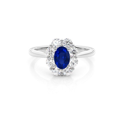 Pave Setting Blue Sapphire Halo Engagement Ring