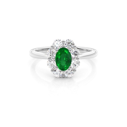 Pave Setting Emerald Halo Engagement Ring