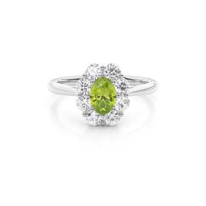 Pave Setting Peridot Halo Engagement Ring