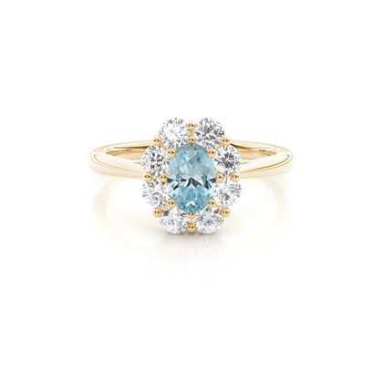 Pave Setting Aquamarine Halo Engagement Ring