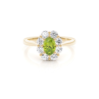 Pave Setting Peridot Halo Engagement Ring